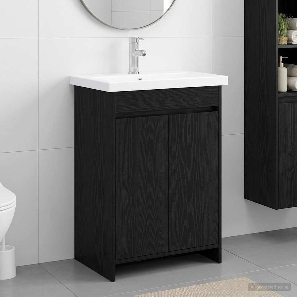 Badrumsmöbelset Svart ek 61 x 40 x 84,5 cm Konstruerat trä