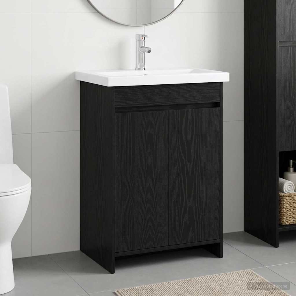 Badrumsmöbelset Svart ek 81 x 40 x 84,5 cm Konstruerat trä