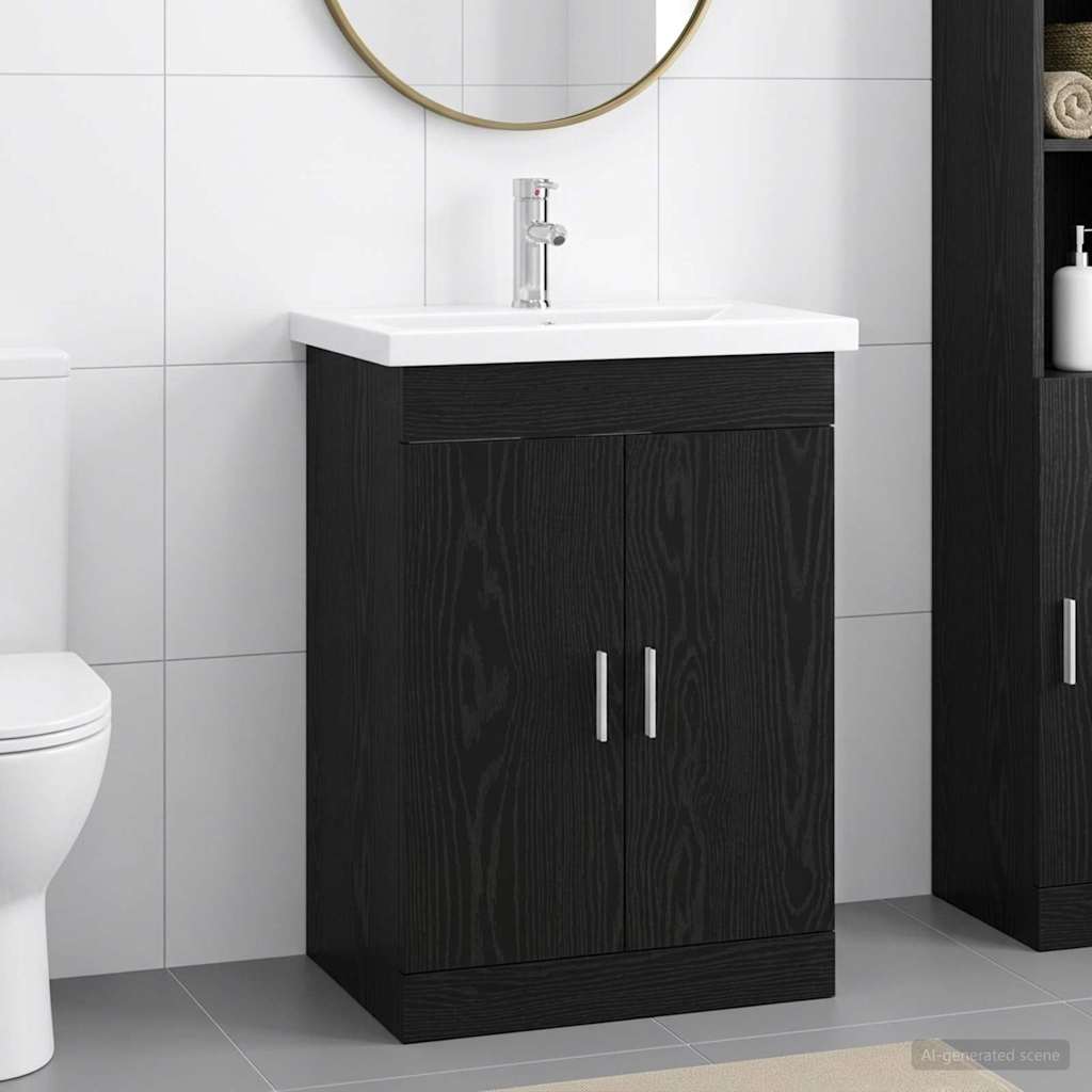 Badrumsmöbelset Svart ek 61 x 40 x 84,5 cm Konstruerat trä
