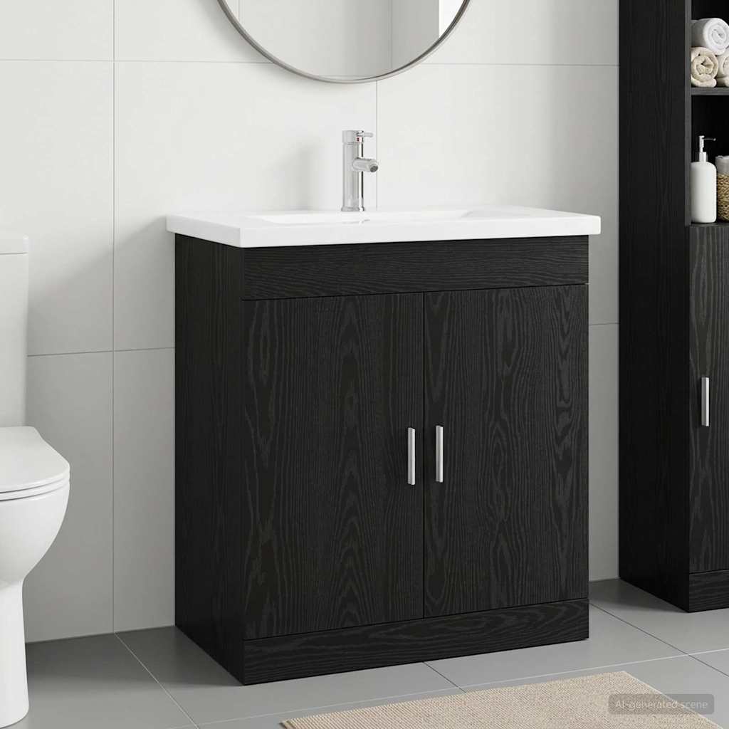 Badrumsmöbelset Svart ek 81 x 40 x 84,5 cm Konstruerat trä