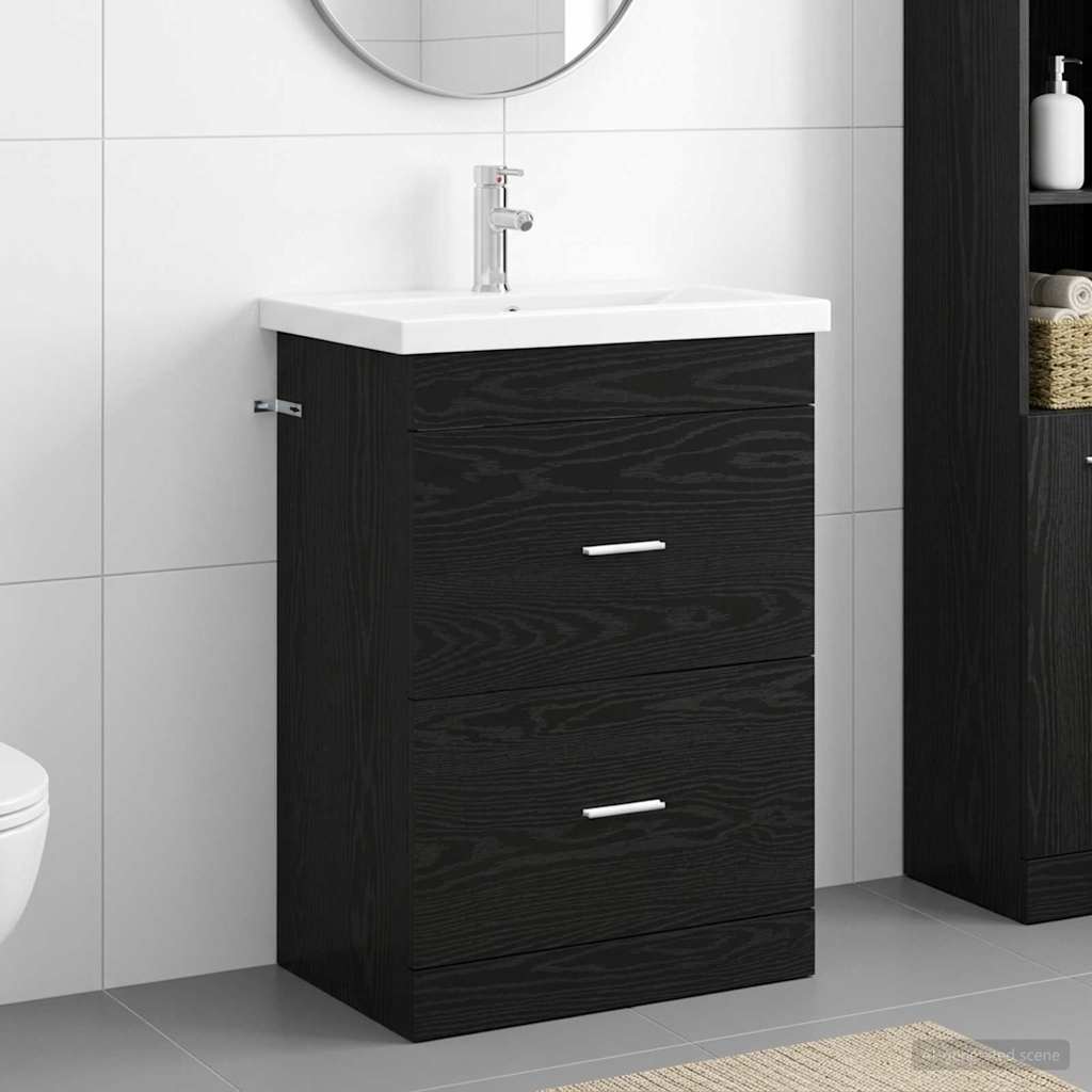 Badrumsmöbelset Svart ek 61 x 40 x 84,5 cm Konstruerat trä