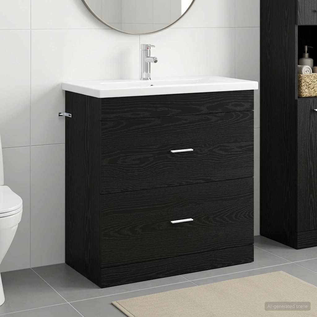 Badrumsmöbelset Svart ek 81 x 40 x 84,5 cm Konstruerat trä