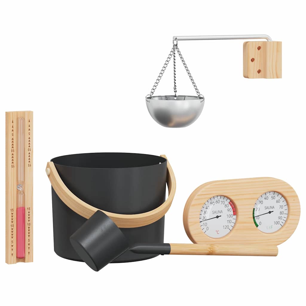Set med badtillbehör 5 st Svart Aluminium och massiv furu