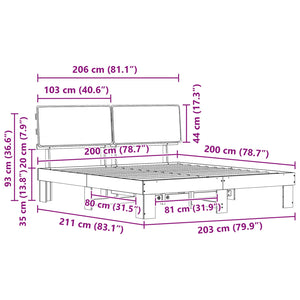 Sängram med Klädd Huvudgavel Ljusgrå 200 x 200 cm Massiv furu