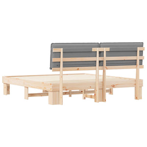 Sängram med Klädd Huvudgavel Ljusgrå 180 x 200 cm Massiv furu
