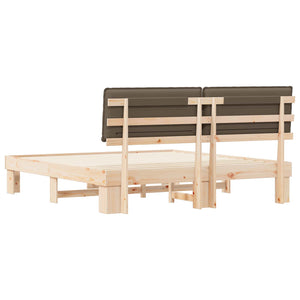 Sängram med Klädd Huvudgavel Taupe 180 x 200 cm Massiv furu
