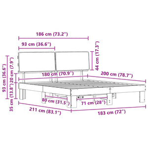 Sängram med Klädd Huvudgavel Taupe 180 x 200 cm Massiv furu