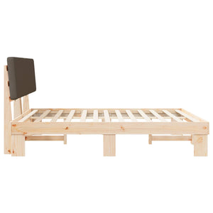 Sängram med Klädd Huvudgavel Taupe 180 x 200 cm Massiv furu