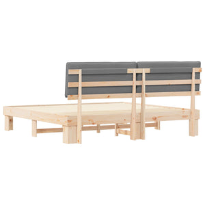 Sängram med Klädd Huvudgavel Ljusgrå 200 x 200 cm Massiv furu