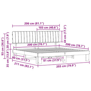 Sängram med Klädd Huvudgavel Ljusgrå 200 x 200 cm Massiv furu