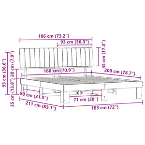 Sängram med Klädd Huvudgavel Taupe 180 x 200 cm Massiv furu