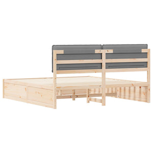 Sängram med Klädd Huvudgavel Ljusgrå 180 x 200 cm Massiv furu