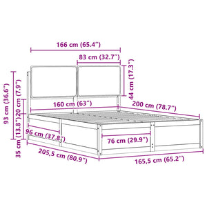 Sängram med Klädd Huvudgavel Mörkgrå 160 x 200 cm Massiv furu