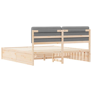 Sängram med Klädd Huvudgavel Ljusgrå 180 x 200 cm Massiv furu