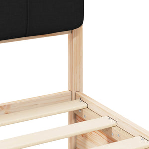 Sängram med Klädd Huvudgavel Svart 135 x 190 cm Massiv furu