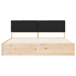 Sängram med Klädd Huvudgavel Svart 200 x 200 cm Massiv furu