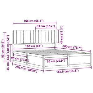 Sängram med Klädd Huvudgavel Taupe 160 x 200 cm Massiv furu