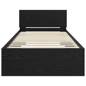 Sängram med LED -remsljus Svart Ek 100 x 200 cm Konstruerat trä