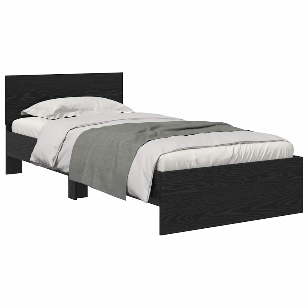 Sängram med huvudgavel Svart Ek 90 x 190 cm Konstruerat trä