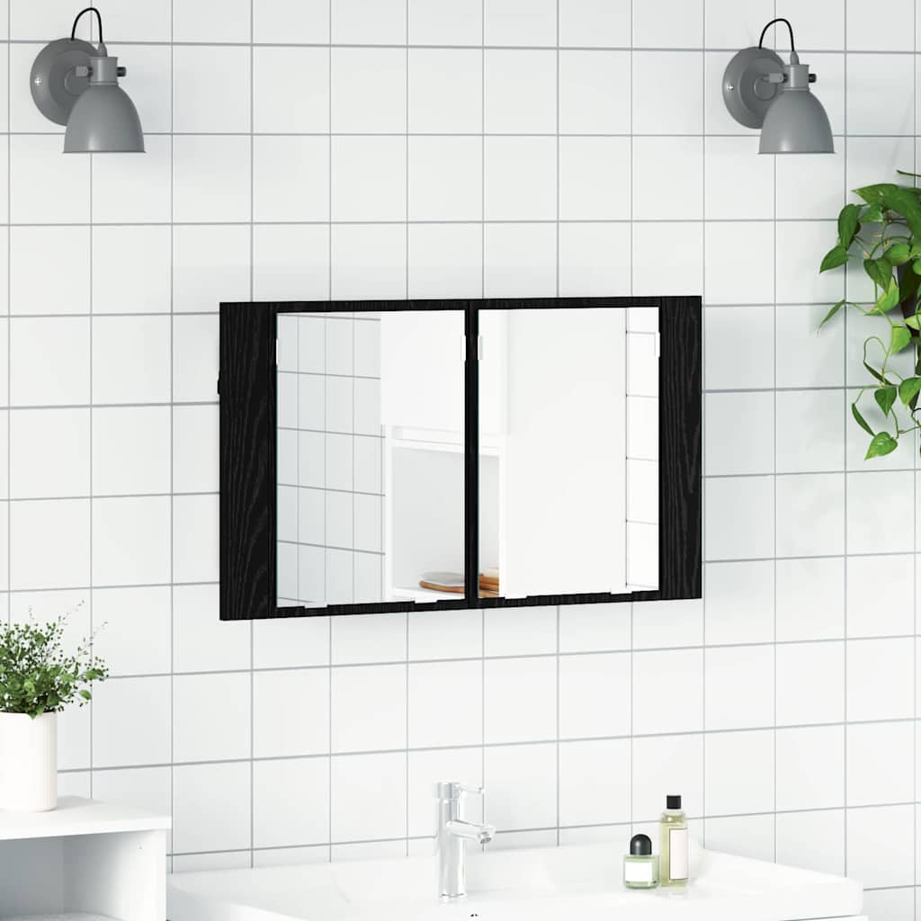 Badrumsspegelskåp Svart Ek 80 x 12 x 45 cm Konstruerat trä