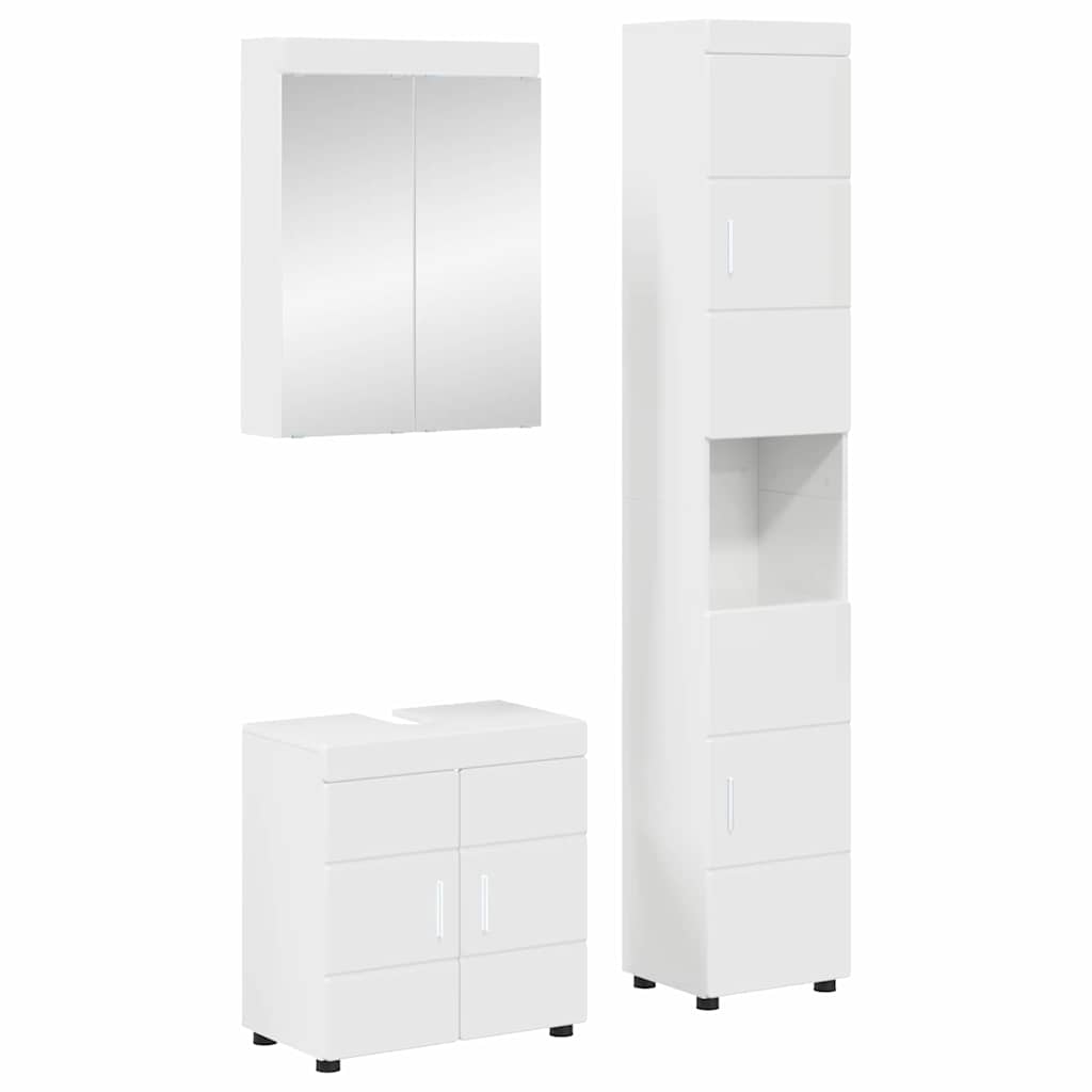 Badrumsmöbelset TULUM 3 st Högblanka vita 60 x 34 x 63 cm