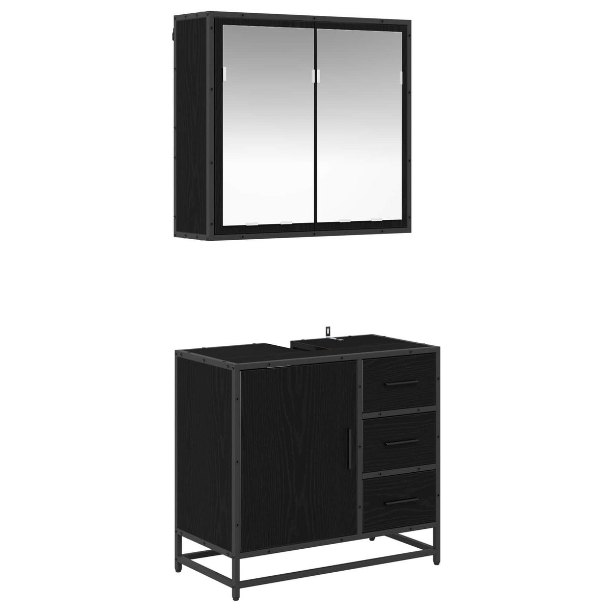 Badrumsmöbelset 2 st Svart Ek 65 x 33 x 60 cm Konstruerat trä