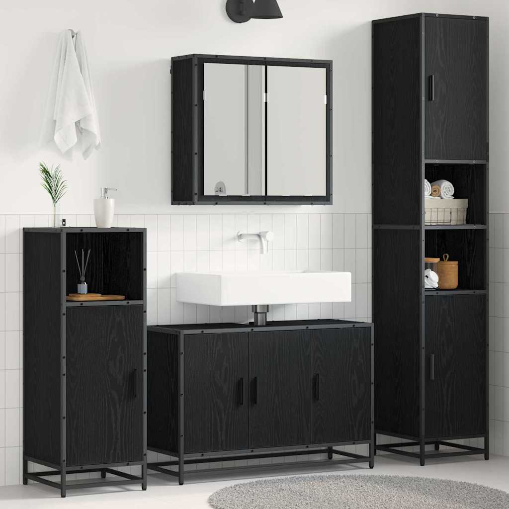 Badrumsmöbelset 4 st Svart Ek 90 x 33 x 60 cm Konstruerat trä