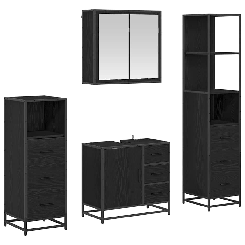 Badrumsmöbelset med låda 4 pcs Svart Ek Konstruerat trä