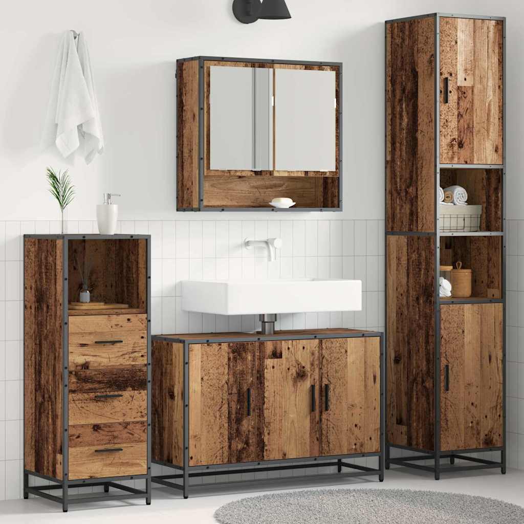 Badrumsmöbelset med hylla 3 pcs Gammalt trä Konstruerat trä