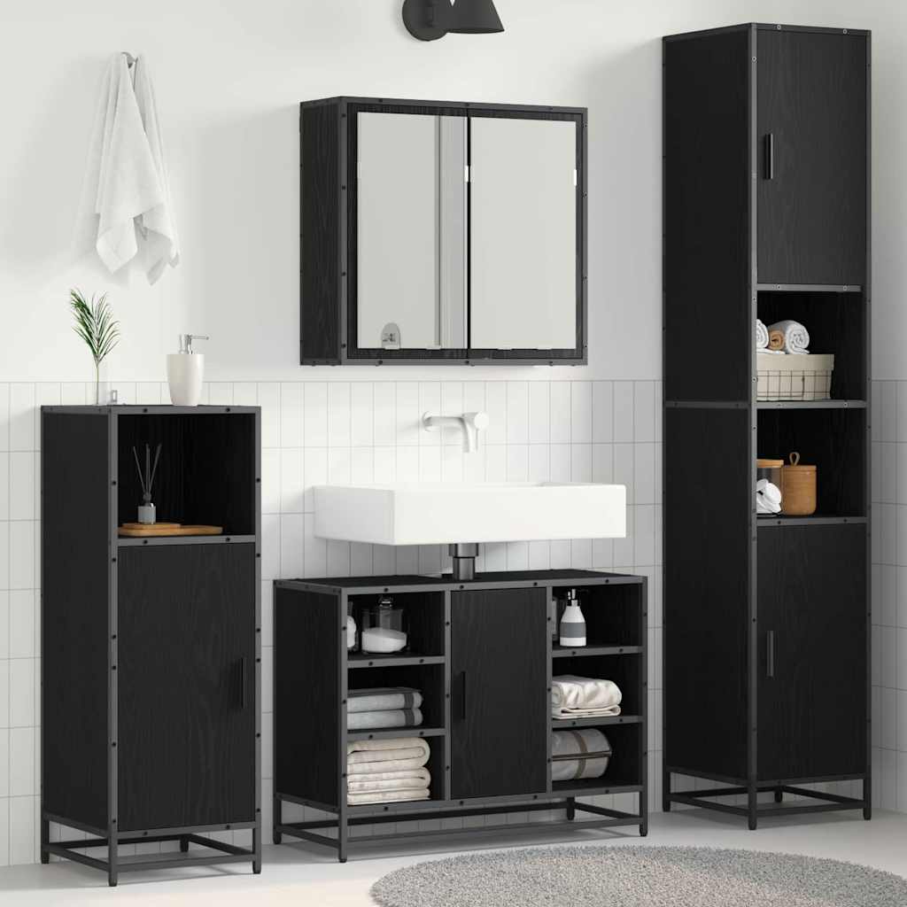 Badrumsmöbelset med hylla 4 pcs Svart Ek Konstruerat trä