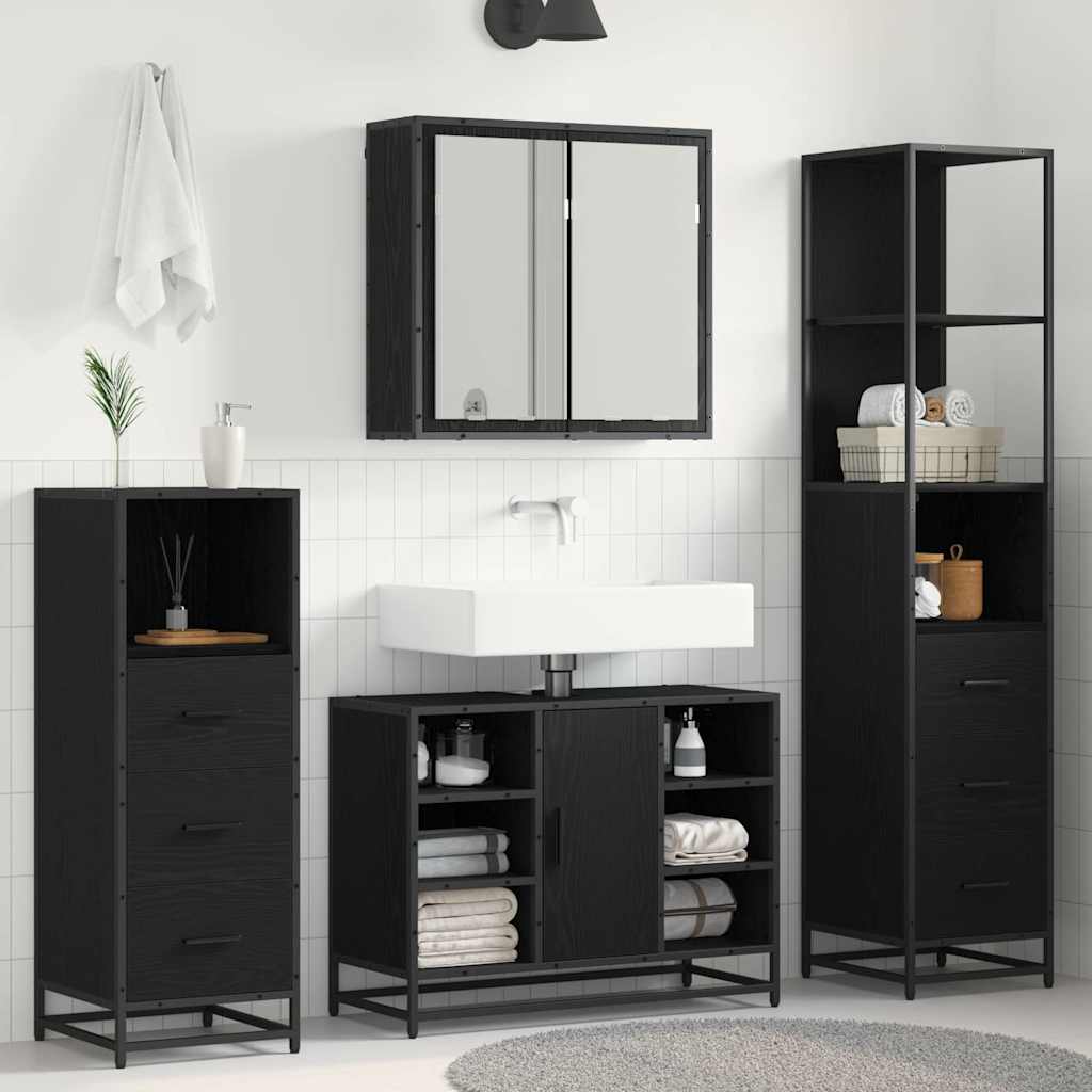 Badrumsmöbelset 4 st Svart Ek 80 x 33 x 60 cm Konstruerat trä