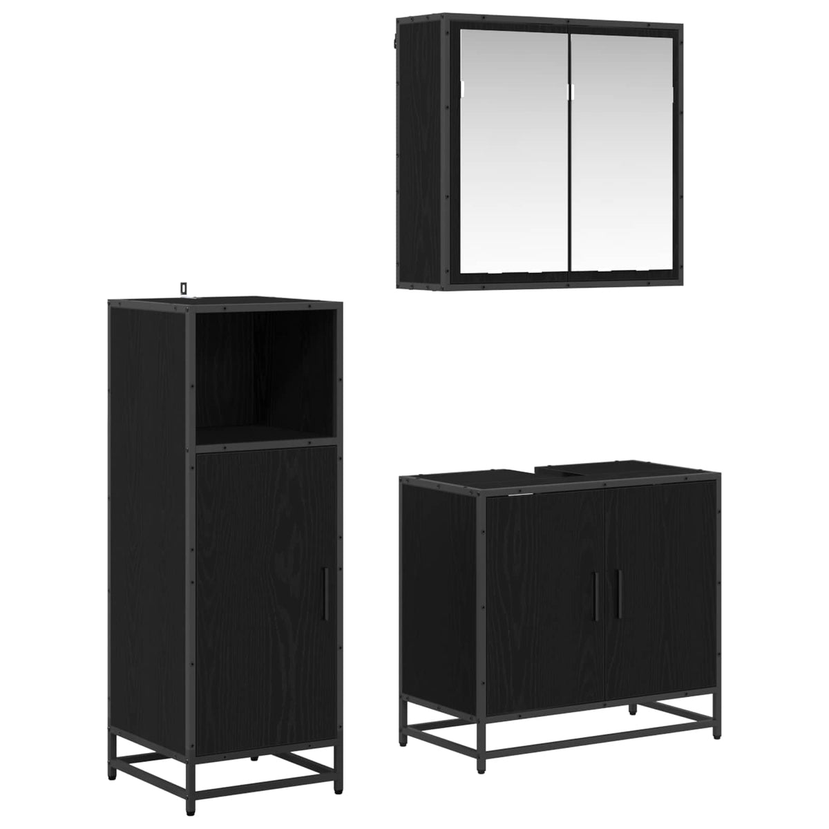 Badrumsmöbelset 3 st Svart Ek 60 x 33 x 60 cm Konstruerat trä