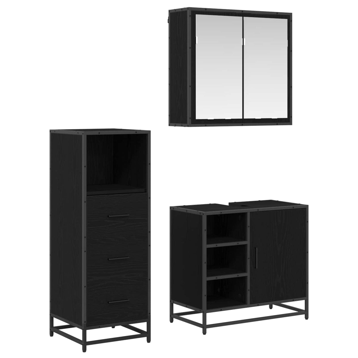 Badrumsmöbelset 3 st Svart Ek 65 x 33 x 60 cm Konstruerat trä
