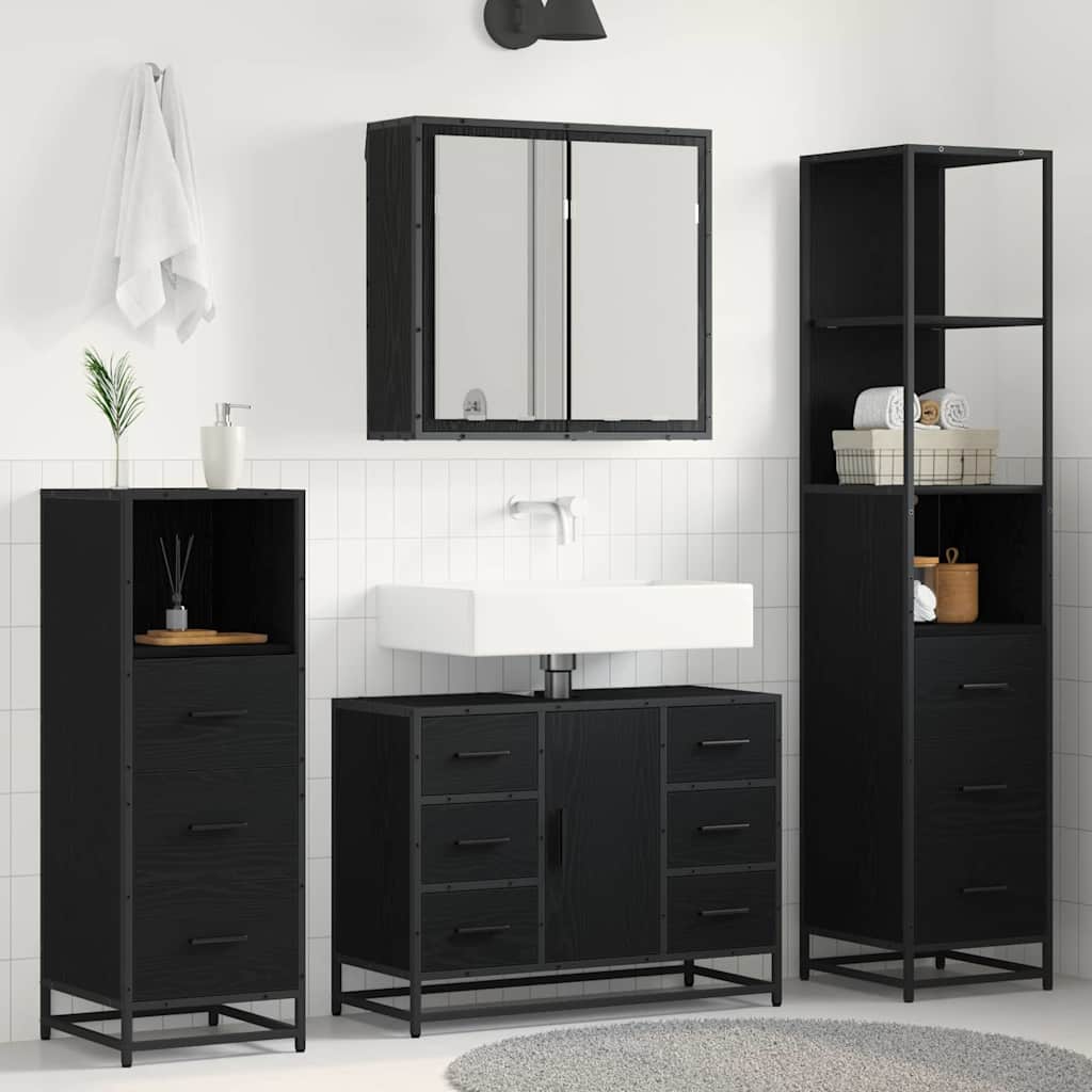 Badrumsmöbelset 3 st Svart Ek 80 x 33 x 60 cm Konstruerat trä
