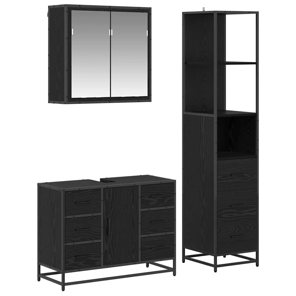 Badrumsmöbelset 3 st Svart Ek 80 x 33 x 60 cm Konstruerat trä