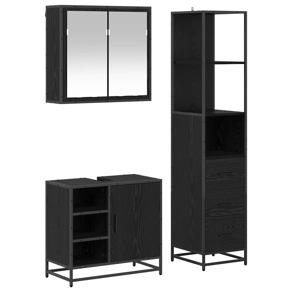 Badrumsmöbelset 3 st Svart Ek 65 x 33 x 60 cm Konstruerat trä