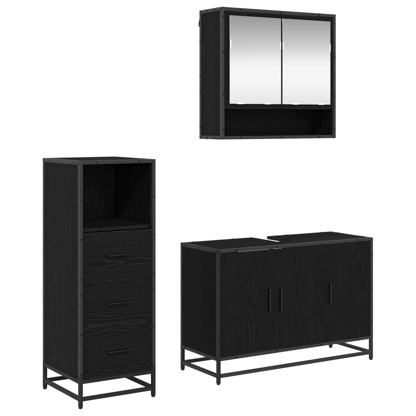 Badrumsmöbelset med låda 3 pcs Svart Ek Konstruerat trä