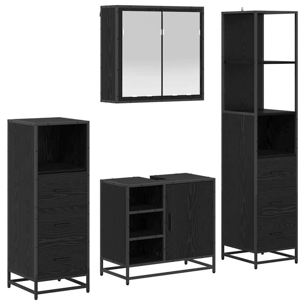 Badrumsmöbelset med låda 4 pcs Svart Ek Konstruerat trä