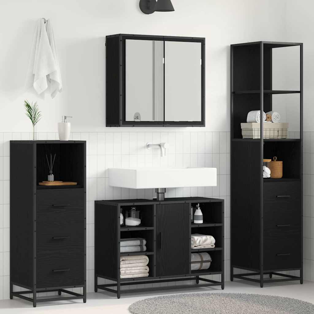 Badrumsmöbelset 3 st Svart Ek 80 x 33 x 60 cm Konstruerat trä