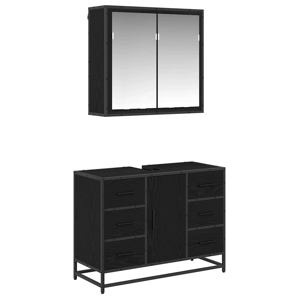 Badrumsmöbelset 2 st Svart Ek 80 x 33 x 60 cm Konstruerat trä