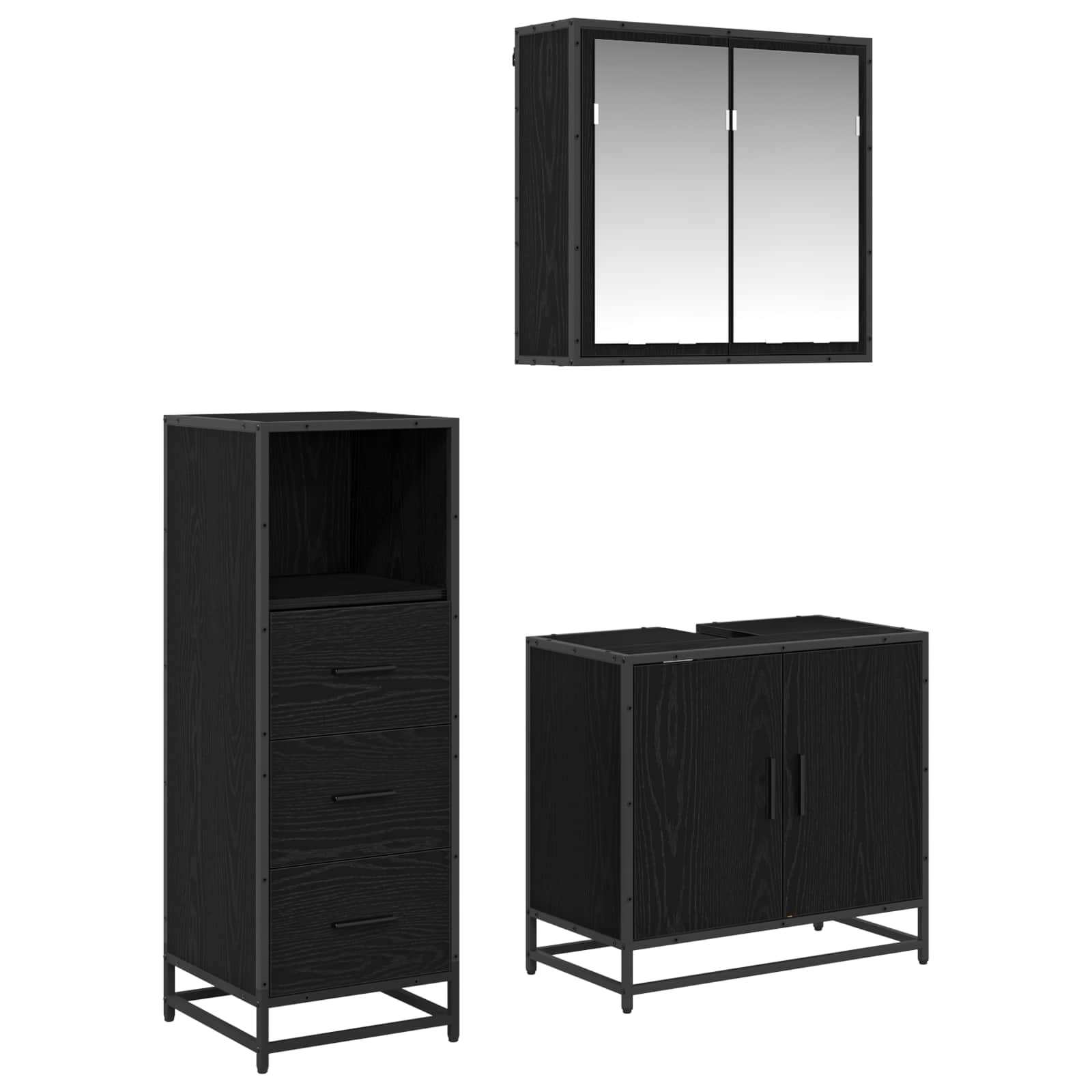 Badrumsmöbelset 3 st Svart Ek 65 x 33 x 60 cm Konstruerat trä