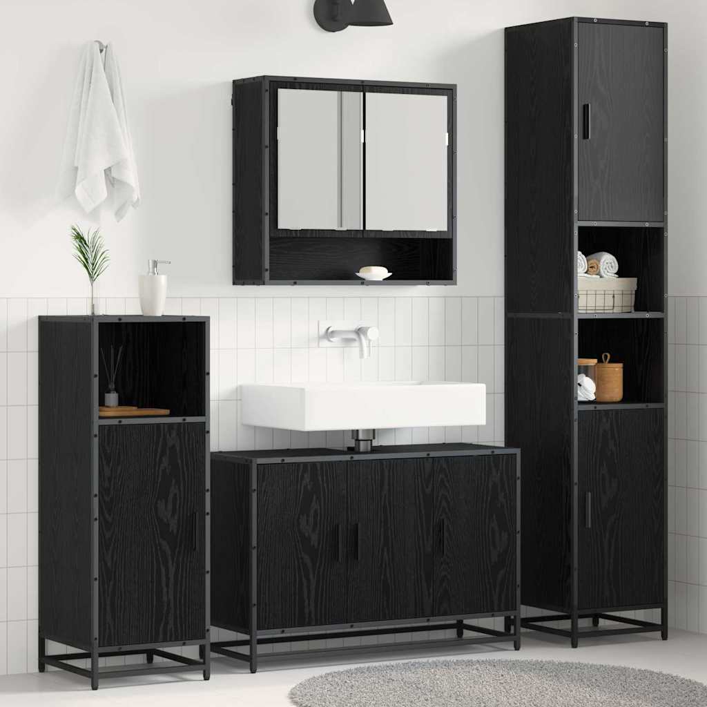 Badrumsmöbelset 4 st Svart Ek 35 x 37,5 x 188,5 cm