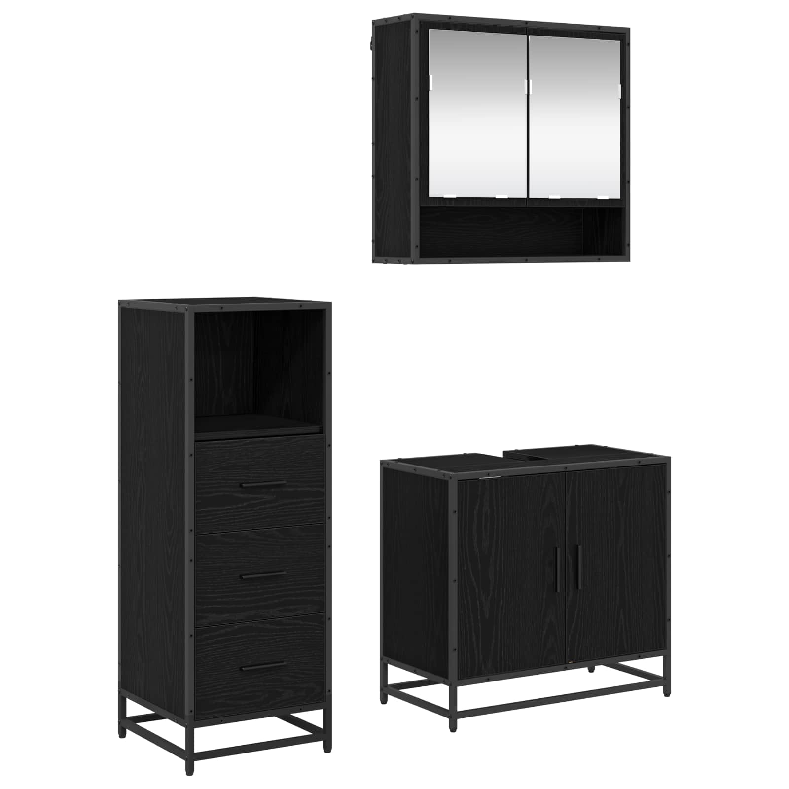 Badrumsmöbelset med låda 3 pcs Svart Ek Konstruerat trä