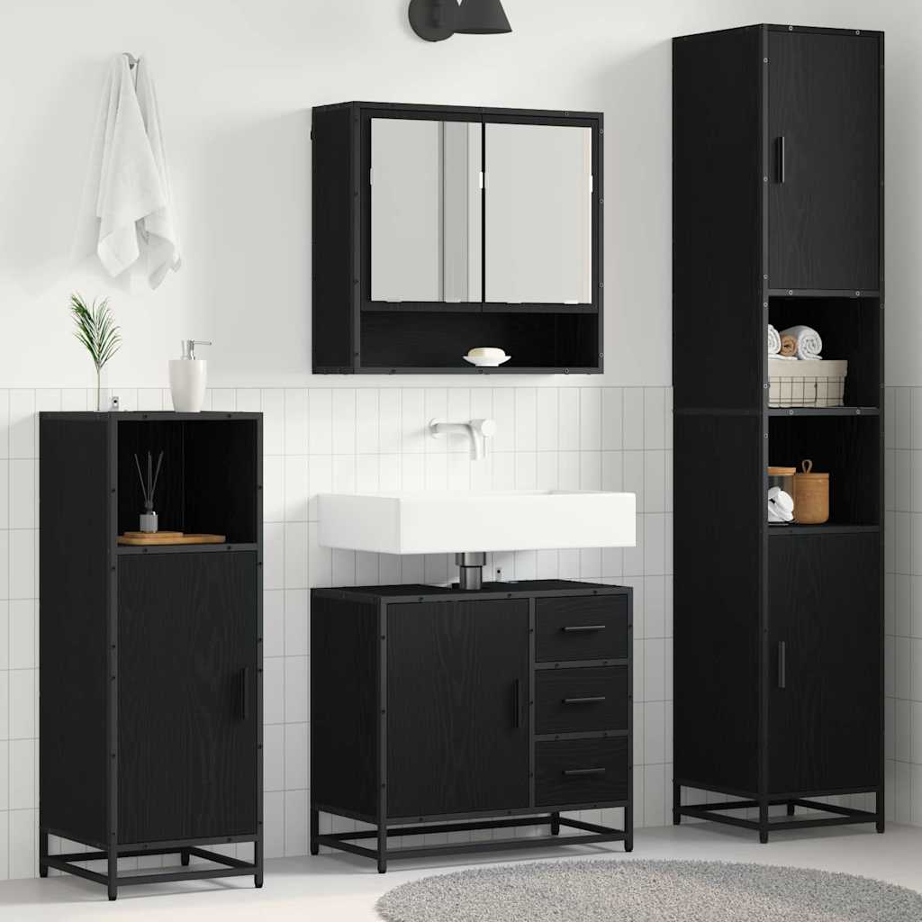 Badrumsmöbelset med låda 4 pcs Svart Ek Konstruerat trä