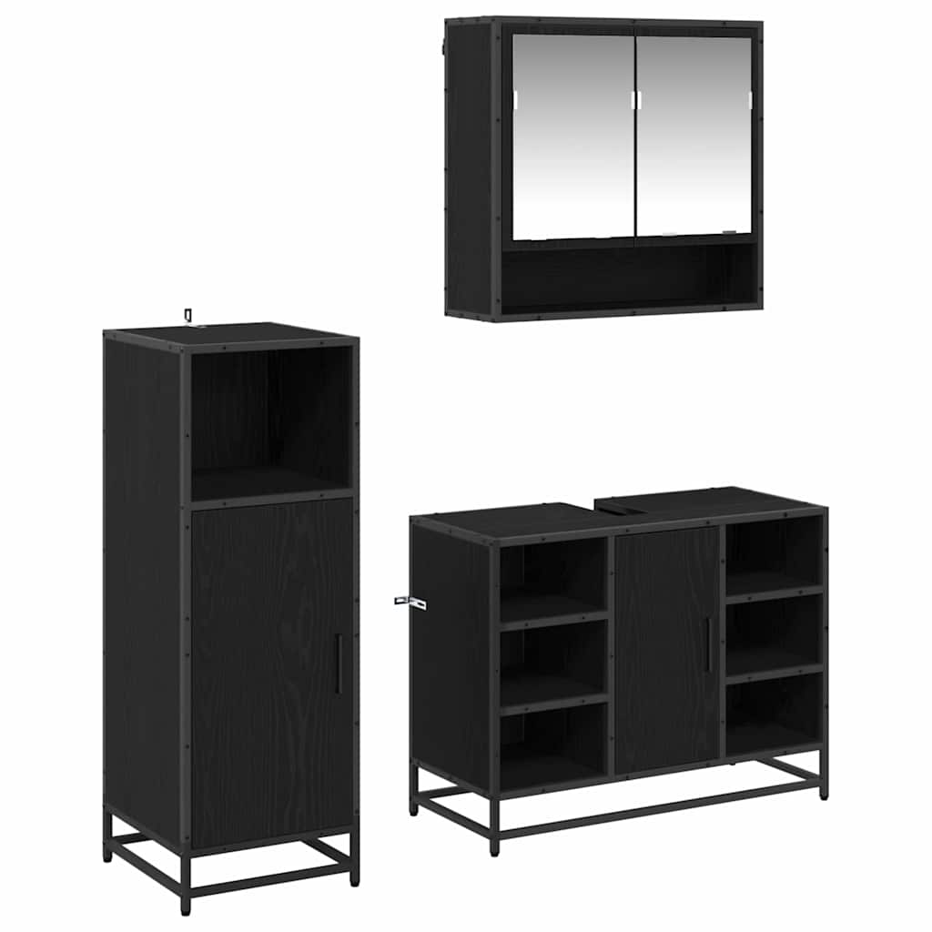 Badrumsmöbelset 3 st Svart Ek 80 x 33 x 60 cm Konstruerat trä