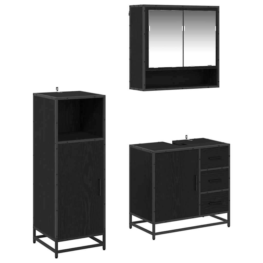 Badrumsmöbelset med låda 3 pcs Svart Ek Konstruerat trä