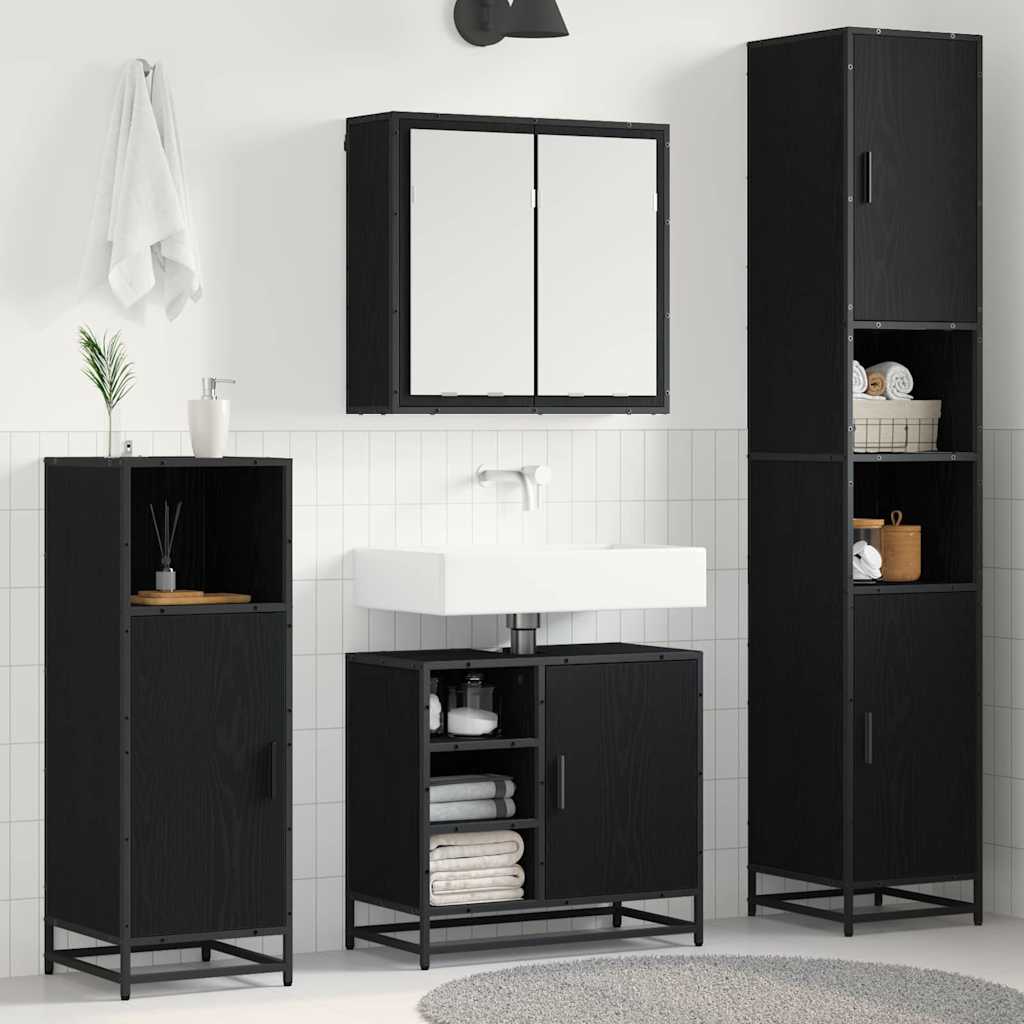 Badrumsmöbelset 4 st Svart Ek 65 x 33 x 60 cm Konstruerat trä