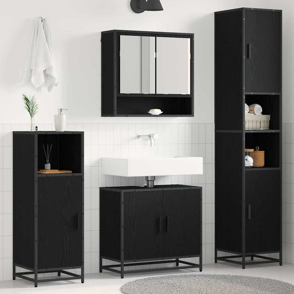 Badrumsmöbelset 4 st Svart Ek 35 x 37,5 x 188,5 cm