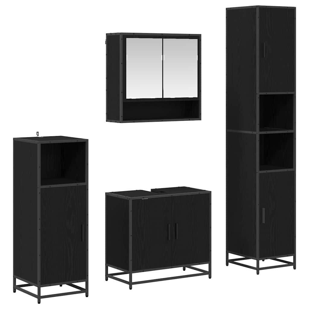 Badrumsmöbelset 4 st Svart Ek 35 x 37,5 x 188,5 cm