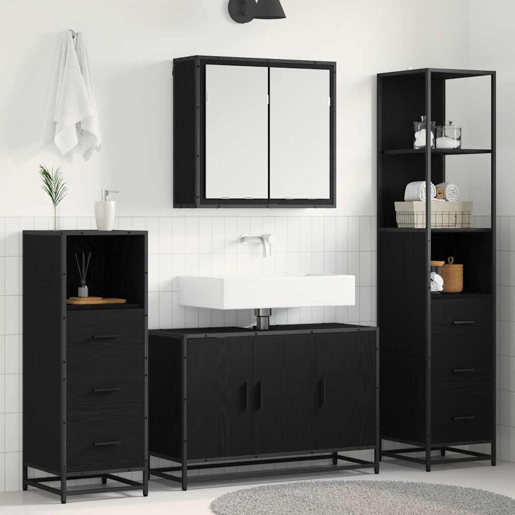Badrumsmöbelset 4 st Svart Ek 90 x 33 x 60 cm Konstruerat trä